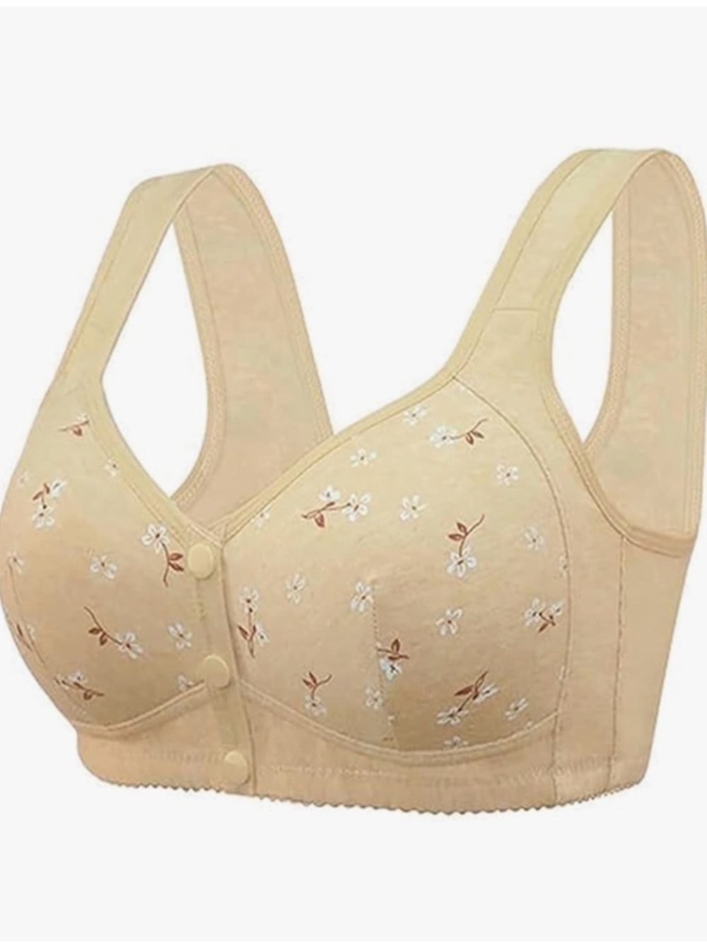Front-Closure Floral Cotton Bra - Yellow Size Large